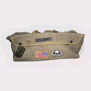 Vintage Military Duffel Bag With Many Patches